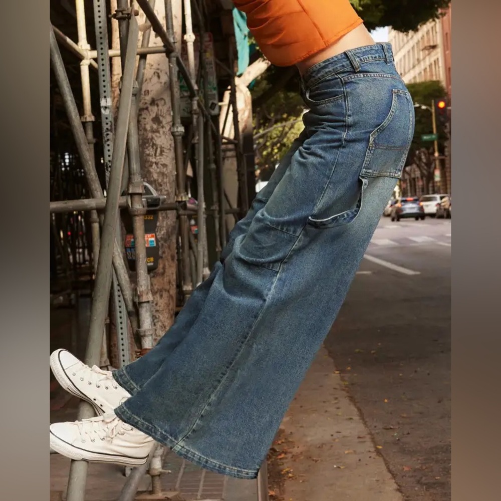 CIDER LIGHT BLUE WIDE LEG CARGO JEANS, XL